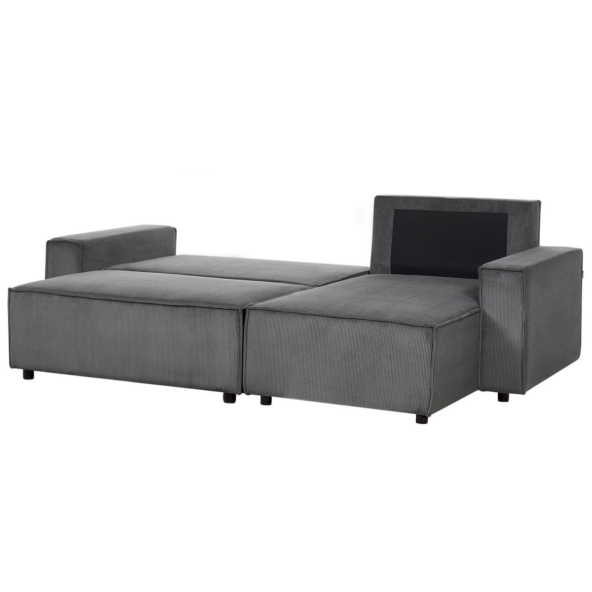 2-SITZER-ECKSOFA Cord graphitgrau rechtsseitig mit Schlaffunktion Abacka - Schwarz/Grau, Textil (247/147cm) - Beliani