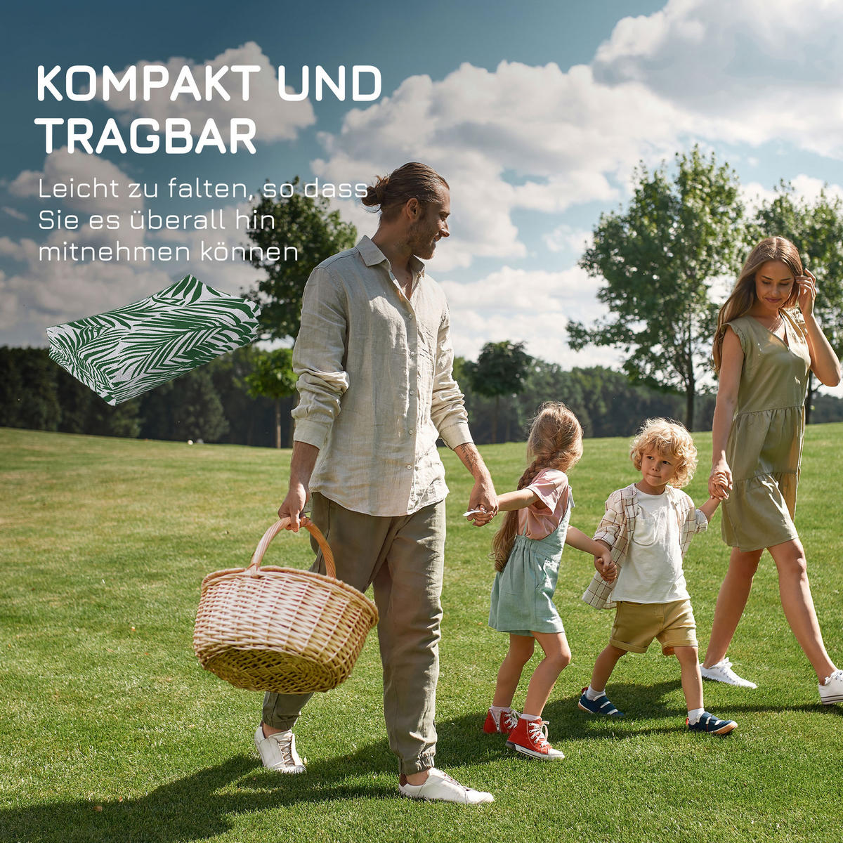 OUTDOOR Teppich Wendbares Wetterfest Outdoorteppich Carpet mit Blätter-Muster - Dunkelgrün, Kunststoff (243/152cm) - Outsunny