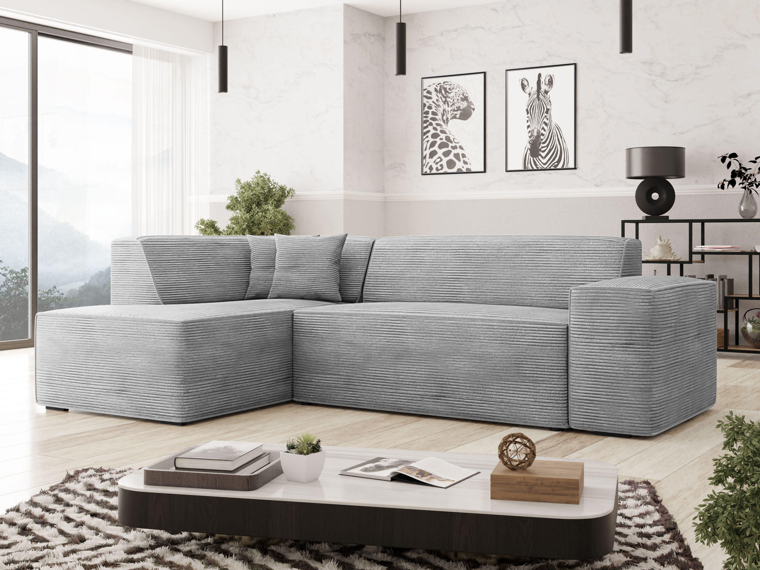ECKSOFA Lordin Cord, Seite: Links - Schwarz/Grau, Holz/Textil (267/205cm) - MIRJAN24