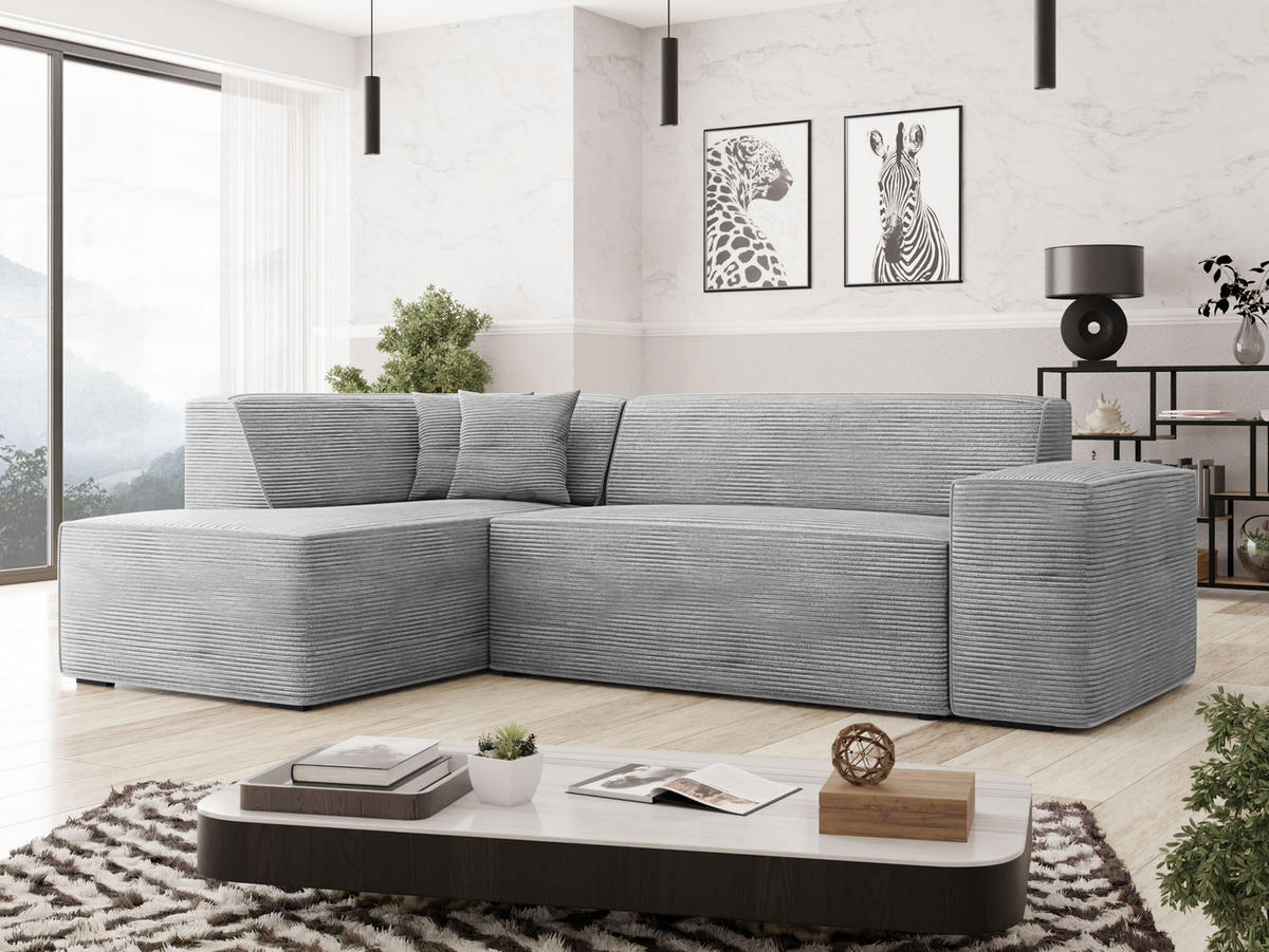 ECKSOFA Lordin Cord, Seite: Links - Schwarz/Grau, Holz/Textil (267/205cm) - MIRJAN24