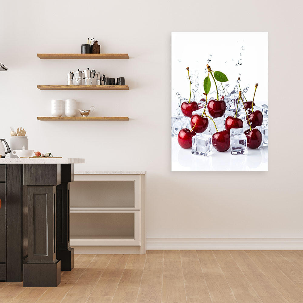 LEINWANDBILD Kirschen Früchte in Eis 80x120cm - Rot, Textil (80/120cm) - Feeby