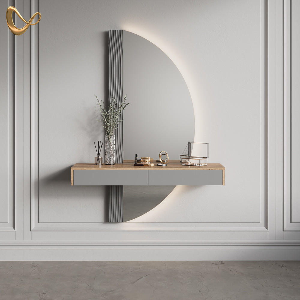 SCHMINKTISCH Ascona Grau 120 cm mit 2 Schubladen - Eichefarben/Grau, Holzwerkstoff (120/161.1/40cm) - Livinity®