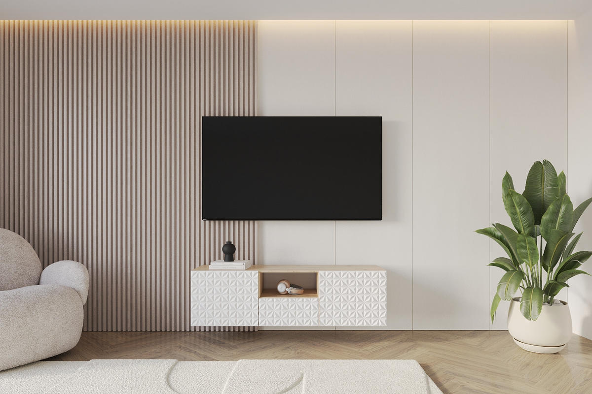 LOWBOARD VIRA-W 140x40x41 cm - Artisan / Weiß - Weiß, Holzwerkstoff (140/40/41cm) - ALTDECOR