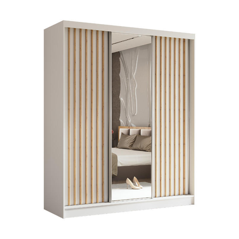 SCHWEBETÜRENSCHRANK Erika 180 cm mit Lamellen und Spiegel 3-türig, weiß, weiß, Lamelle Artisan - Weiß/Eiche Artisan, Kunststoff (180/216/51cm) - Margaret Hadas24