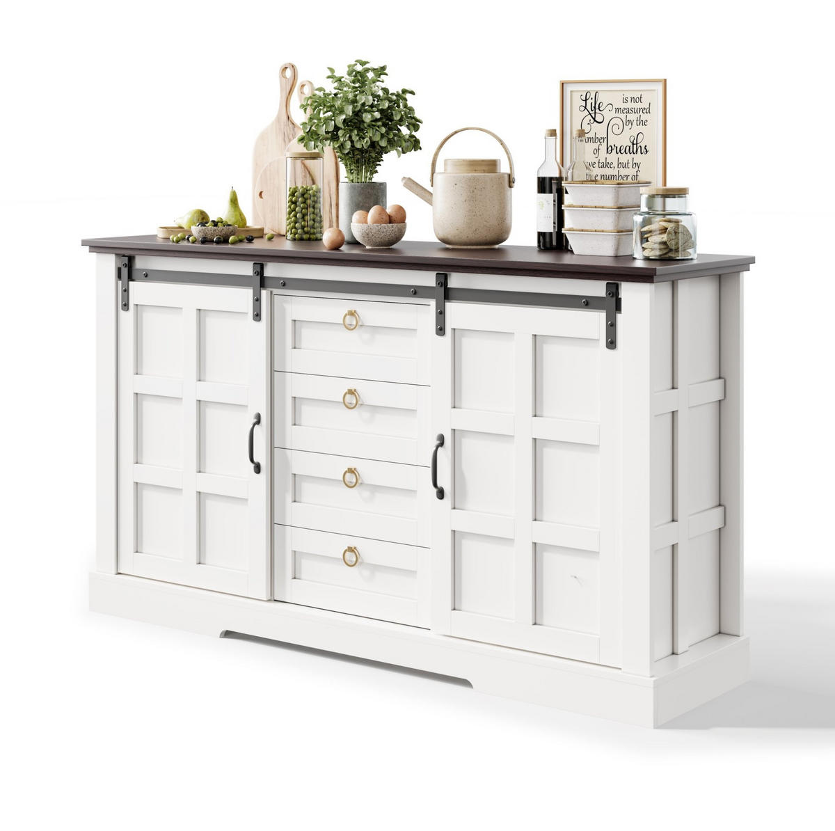 SIDEBOARD 150/40/85 cm Weiß aus MDF mit Schiebetüren - Weiß, Holzwerkstoff (150/85/40cm) - OKWISH