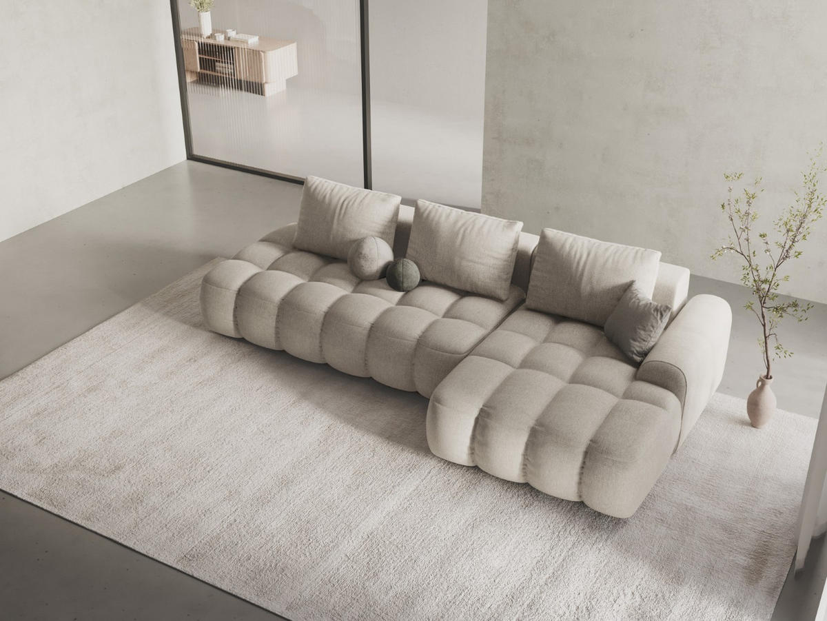 AUSKLAPPBARES-ECKSOFA rechts mit Container Linz aus strukturiertem Stoff beige 3 Sitzplätze - Beige, Textil (142/275cm) - Cosmopolitan Design