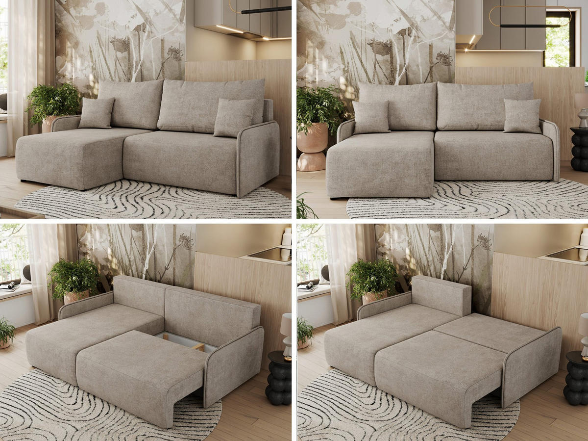 ECKSCHLAFSOFA ARPA L Beige Struktur - links - Beige/Schwarz, Kunststoff/Textil (198/150cm) - MKS