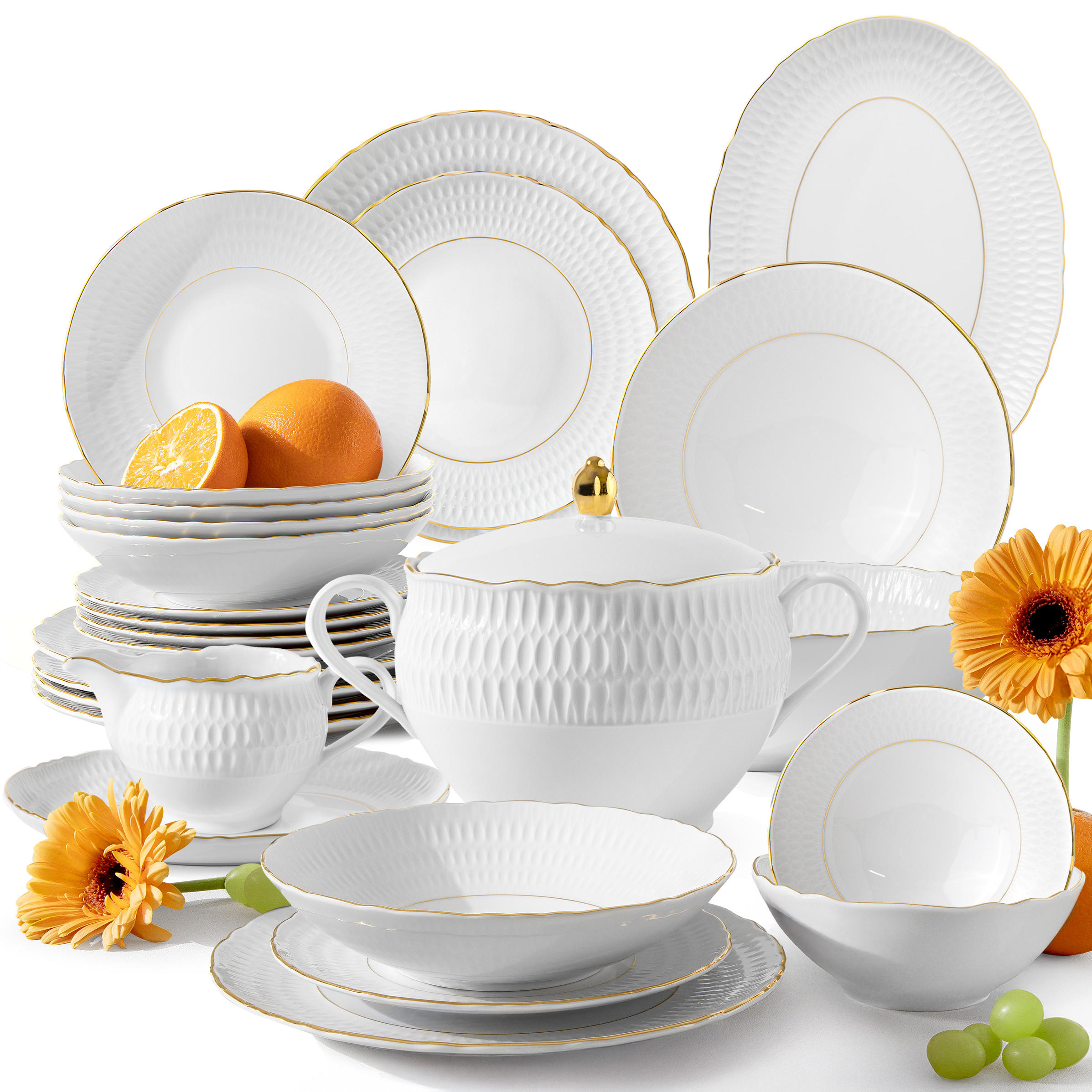TAFELSERVICE 6 Personen CMIELOW SOFIA 25-tlg aus Porzellan - Weiß, Keramik (26/2/26cm) - KONSIMO®