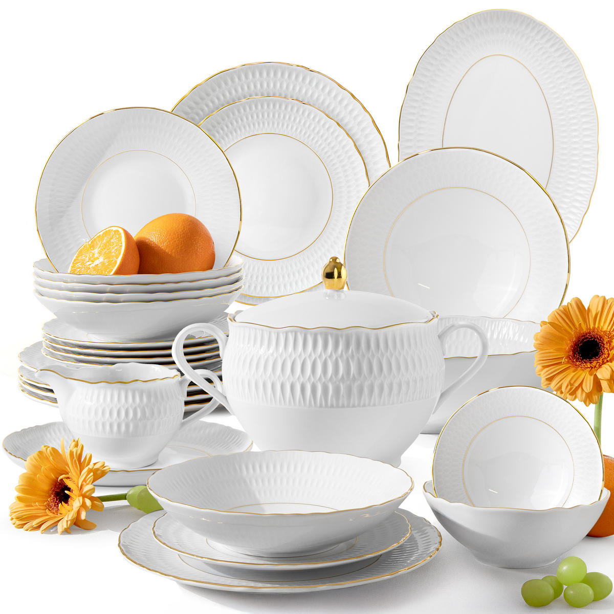 TAFELSERVICE 6 Personen CMIELOW SOFIA 25-tlg aus Porzellan - Weiß, Keramik (26/2/26cm) - KONSIMO®