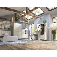 JUGENDZIMMER Mossa in Kashmir & Eiche Whisky 5 teilig mit Polsterbett 140er Breite, Kleiderschrank Schreibtisch Highboard und Regal - Beige, Holzwerkstoff (80/200/120cm)