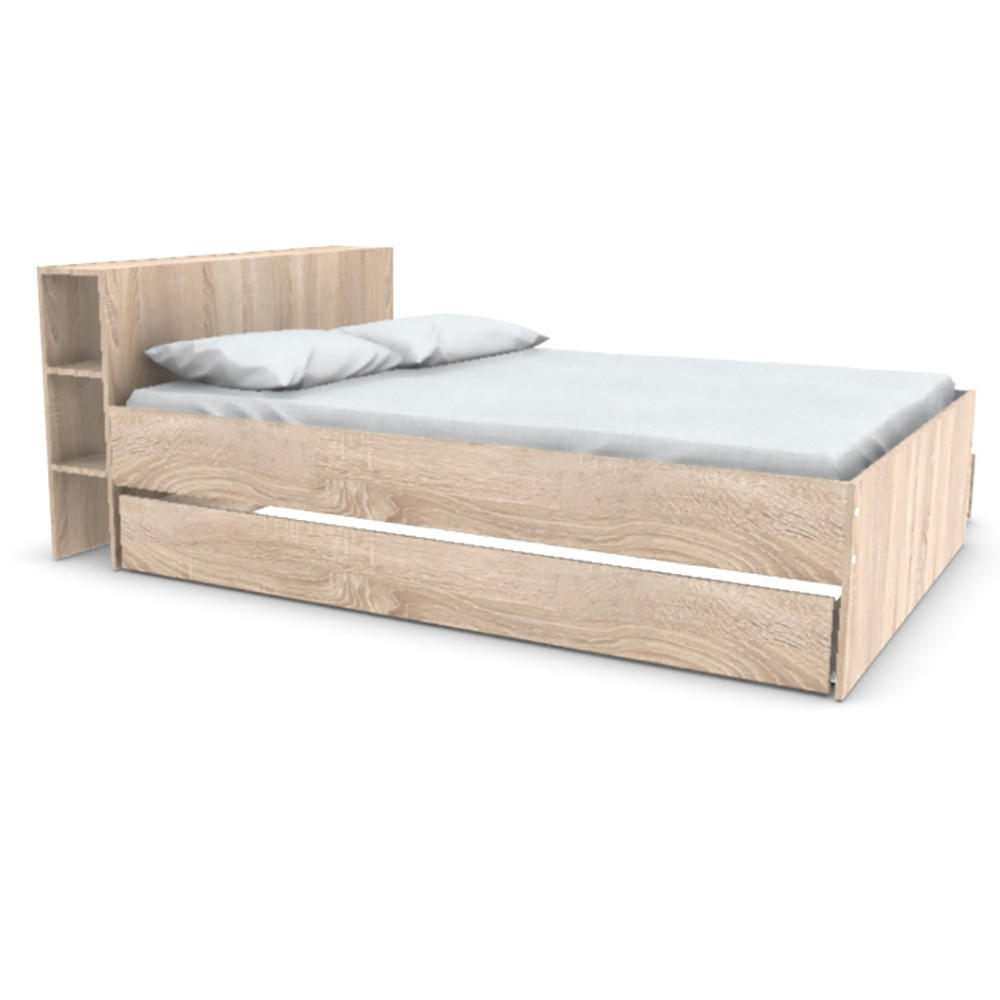 BETT RIGA 140x190 cmmit Kopfteil und Schubladen - Eiche gebleicht Dekor - Sonoma Eiche, Holzwerkstoff (140/190cm) - Weber Industries