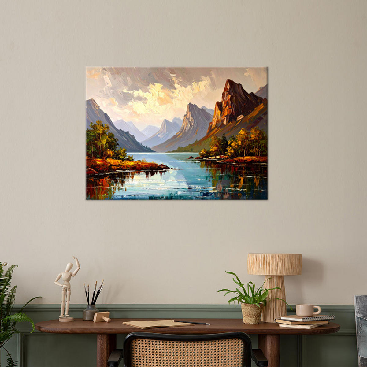 LEINWANDBILD Fluss Bäume Berglandschaft 60x40cm - Braun, Textil (60/40cm) - Feeby