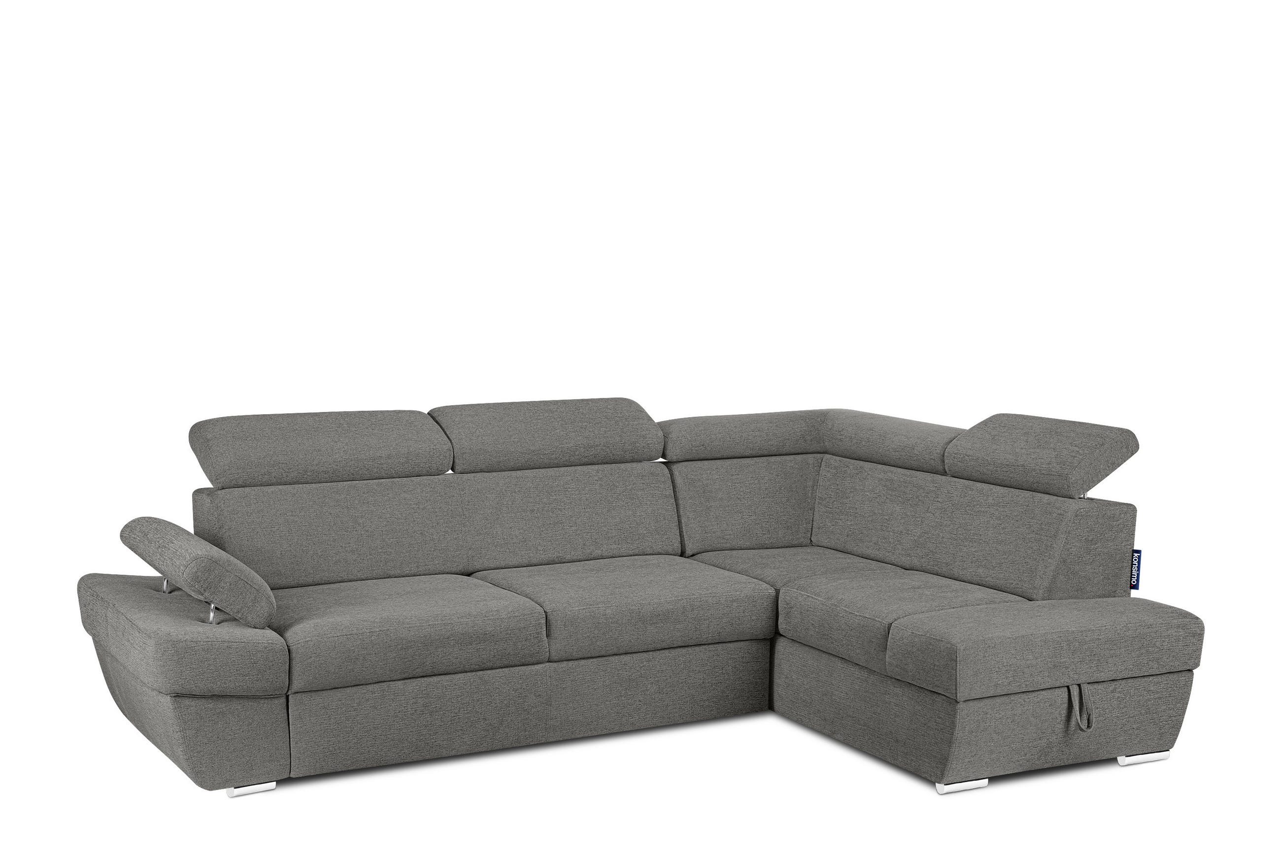 SCHLAFECKSOFA RATLO rechts 4/5-Sitzer mit Bettkasten in Lederoptik, grau - Silberfarben/Grau, Textil (270/190cm) - KONSIMO®
