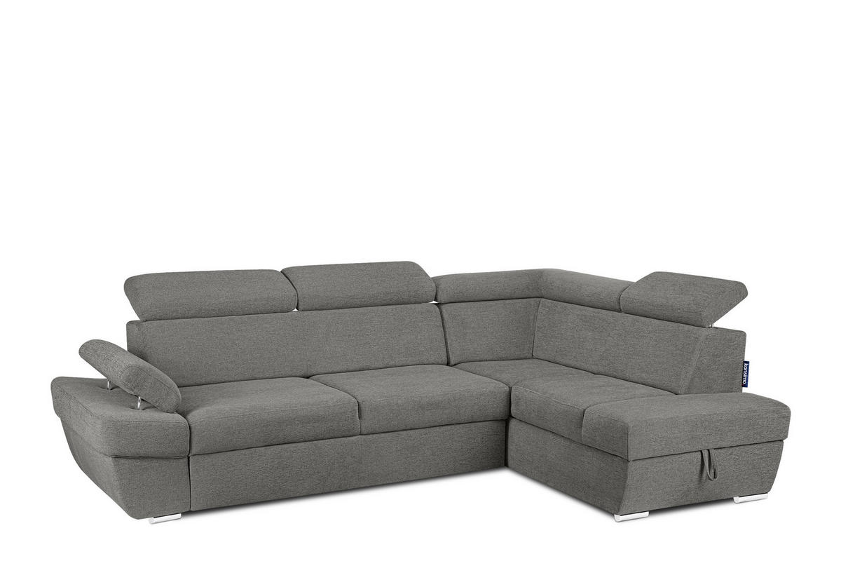 SCHLAFECKSOFA RATLO rechts 4/5-Sitzer mit Bettkasten in Lederoptik, grau - Silberfarben/Grau, Textil (270/190cm) - KONSIMO®