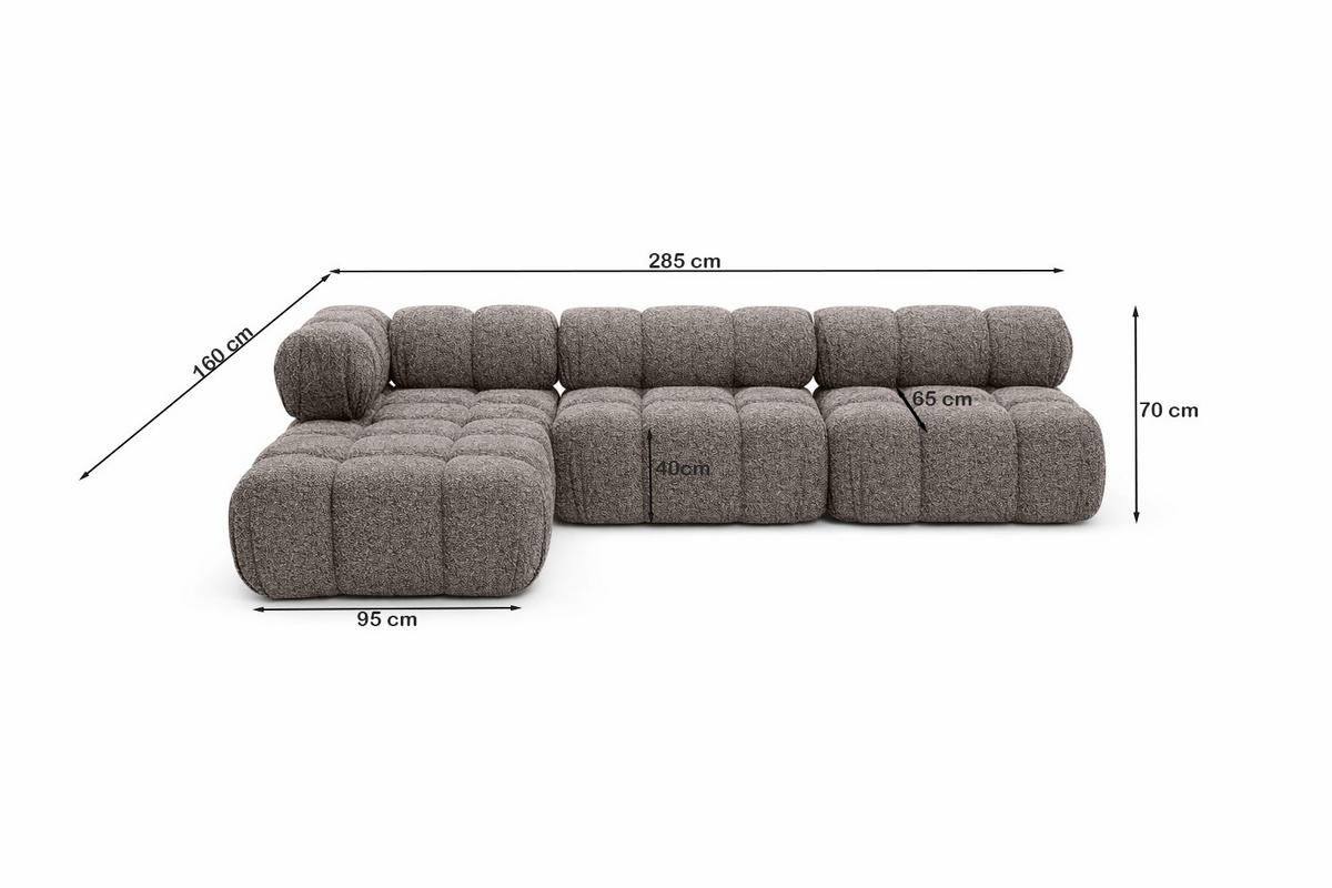 ECKSOFA L-Form Modulare, Bouclé-Stoff Abriamo, Braun, Links, Selia - Braun, Holz (285/160cm) - Kaiser Möbel