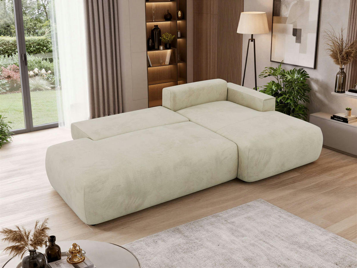 ROHOVÁ SEDAČKA TAREN L Béžová Samet - pravá strana - čierna/béžová, textil/plast - MKS