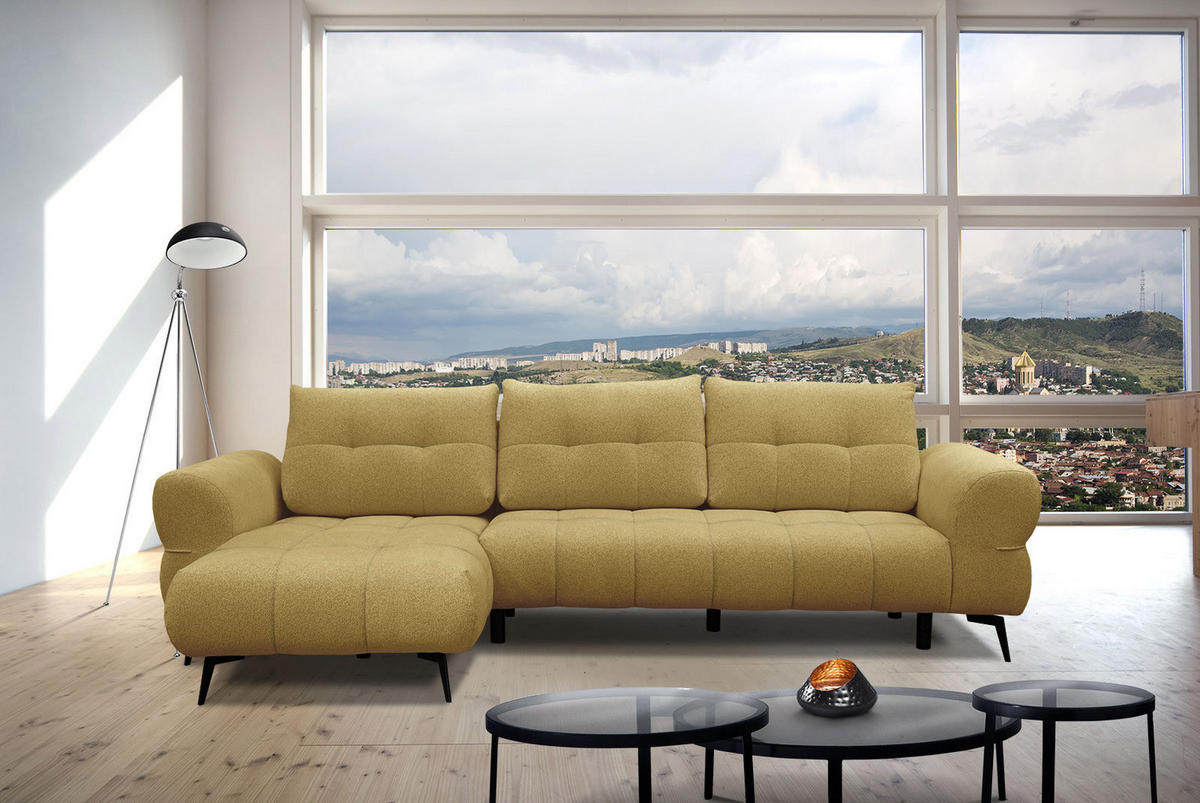 ECKSOFA SALVINI 4-Sitzer, honig - Schwarz/Honig, Holzwerkstoff/Textil (158/292cm) - Courtois Laville