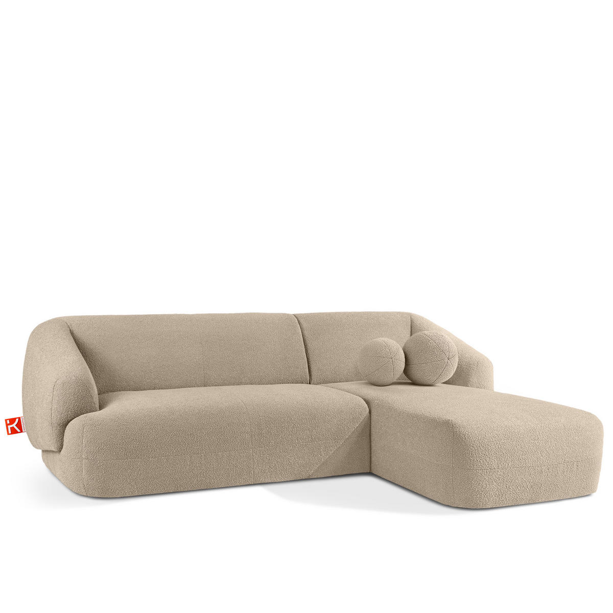 ECKSOFA RECHTS VIRA, Hellbeige, Bouclé - Hellbraun/Schwarz, Holz/Holzwerkstoff (300/160cm) - KONSIMO®