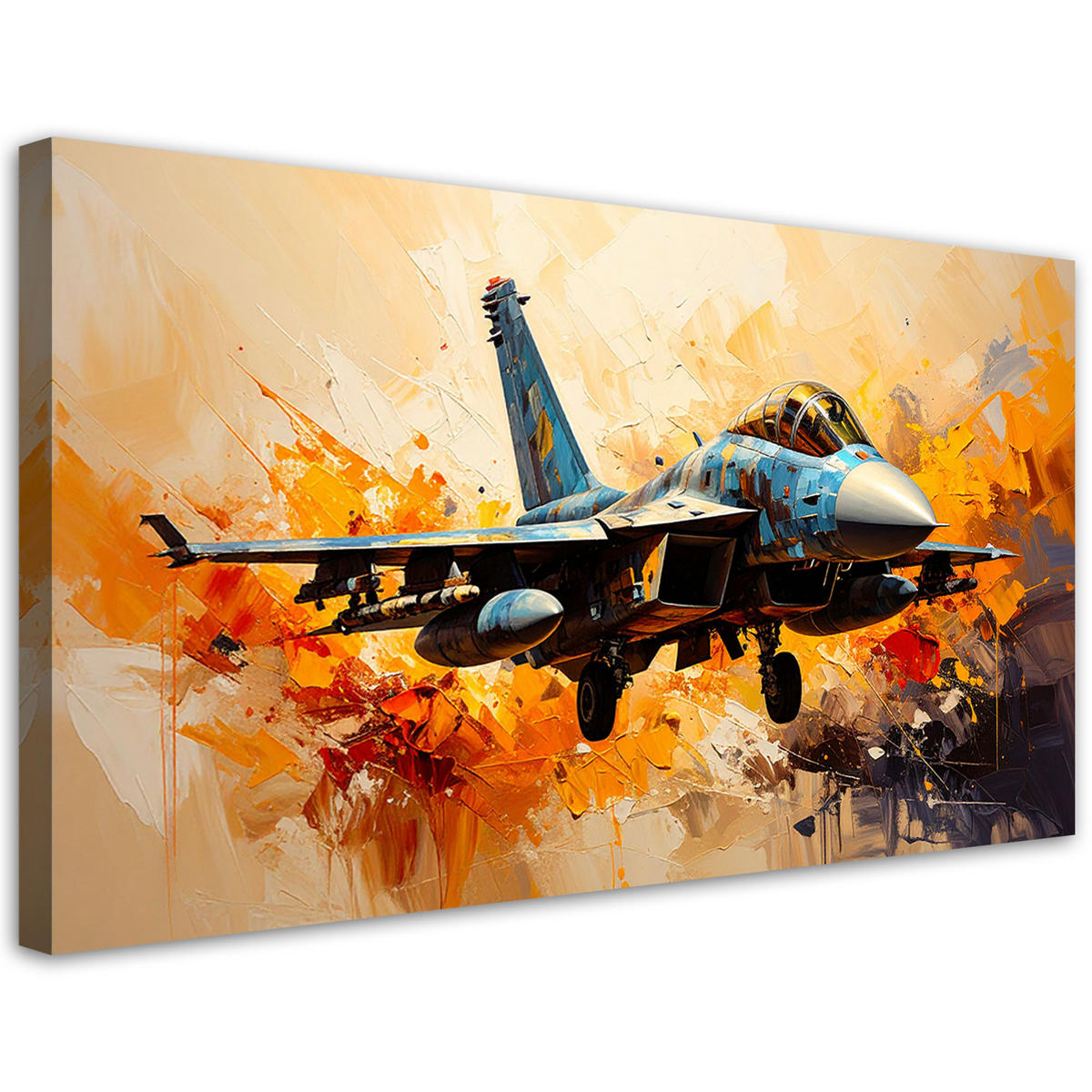 LEINWANDBILD F16 Flugzeug im Flug 120x60cm - Beige, Textil (120/60cm) - Feeby