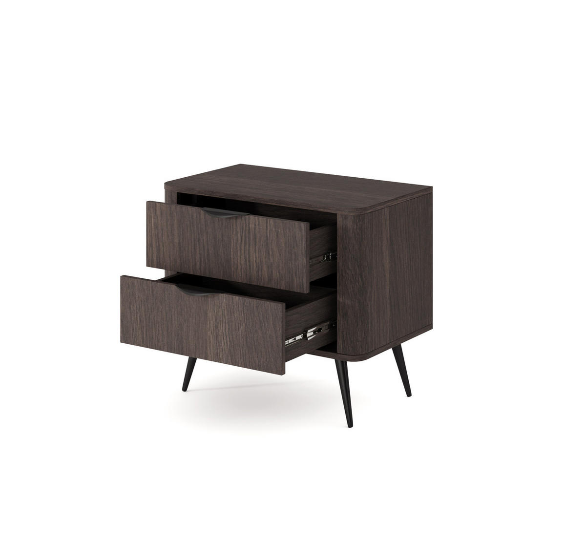 NACHTTISCH Terzo 2S Eiche Dunin mit Metallfüßen - Schwarz - Eichefarben/Schwarz, Holz/Holzwerkstoff (63/55/38cm) - Ravio