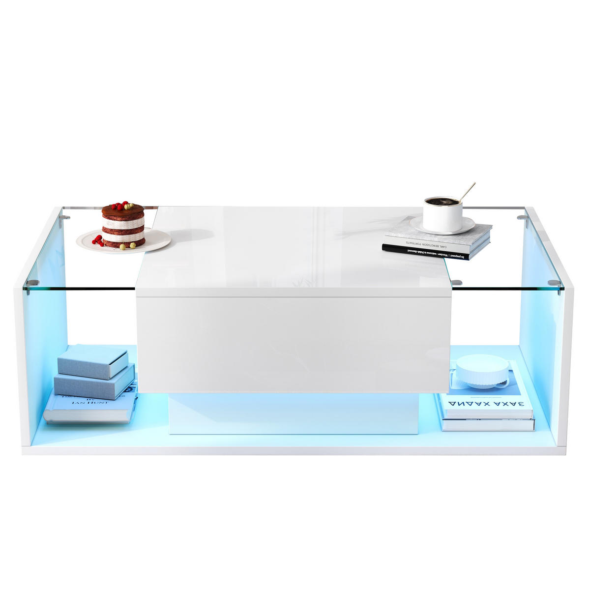 COUCHTISCH 100/50/31 cm mit 1 Schublade und LED-Beleuchtung weiß - Weiß, Holzwerkstoff (100/50/31cm) - OKWISH