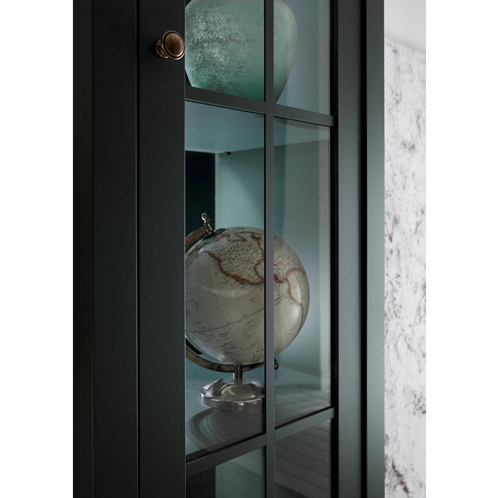 Thumbnail - Furn.Design Vitrine, Grün, Metall, Nachbildung, Uni, 3 Fächer, 1 Schubladen, 50x197x43 cm, Wohnzimmer, Wohnwände, Vitrin...