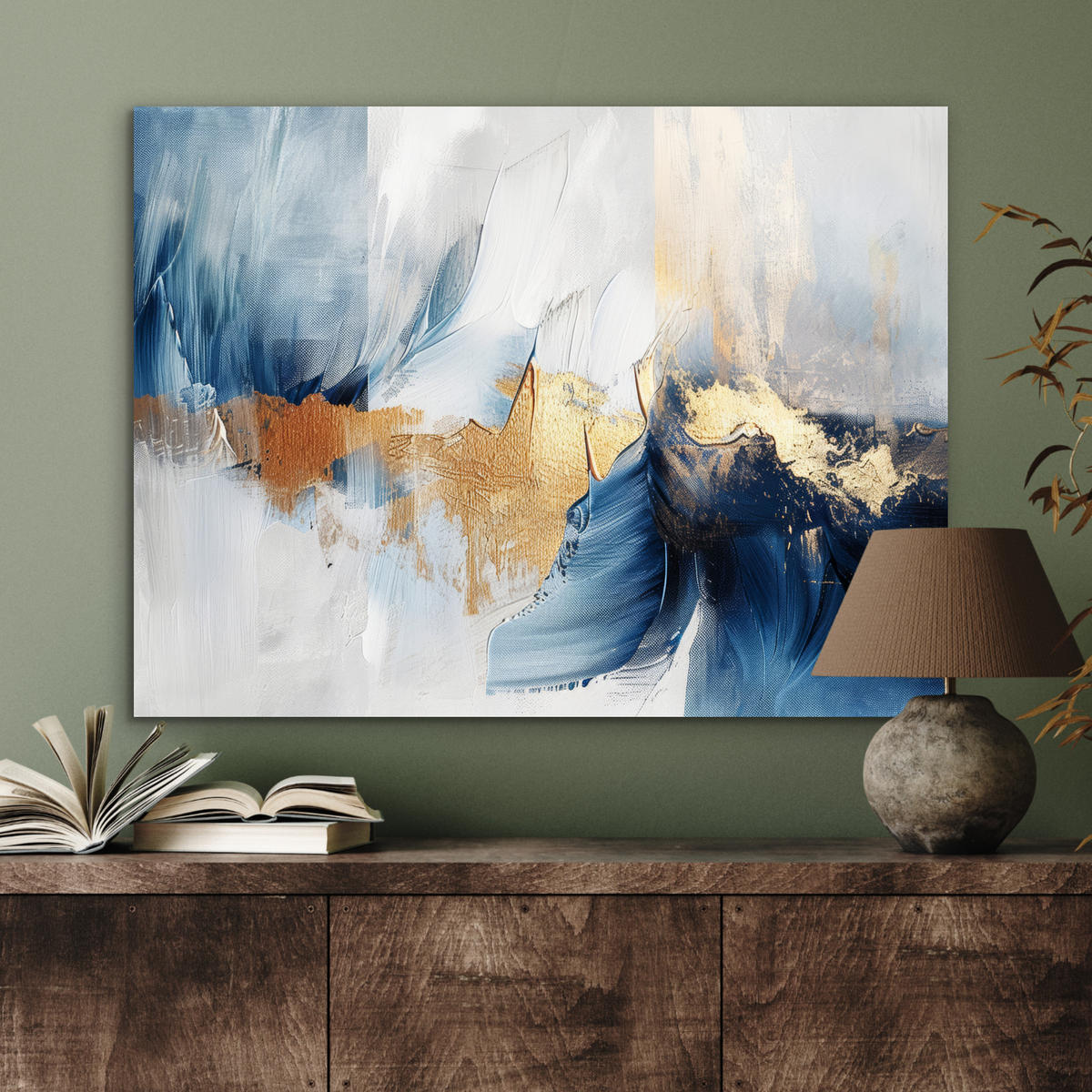 KOVOVÝ OBRAZ Zlatá - modrá - akvarel - umenie - moderné 80x60 cm - svetlomodrá, kov (80/60cm) - MuchoWow