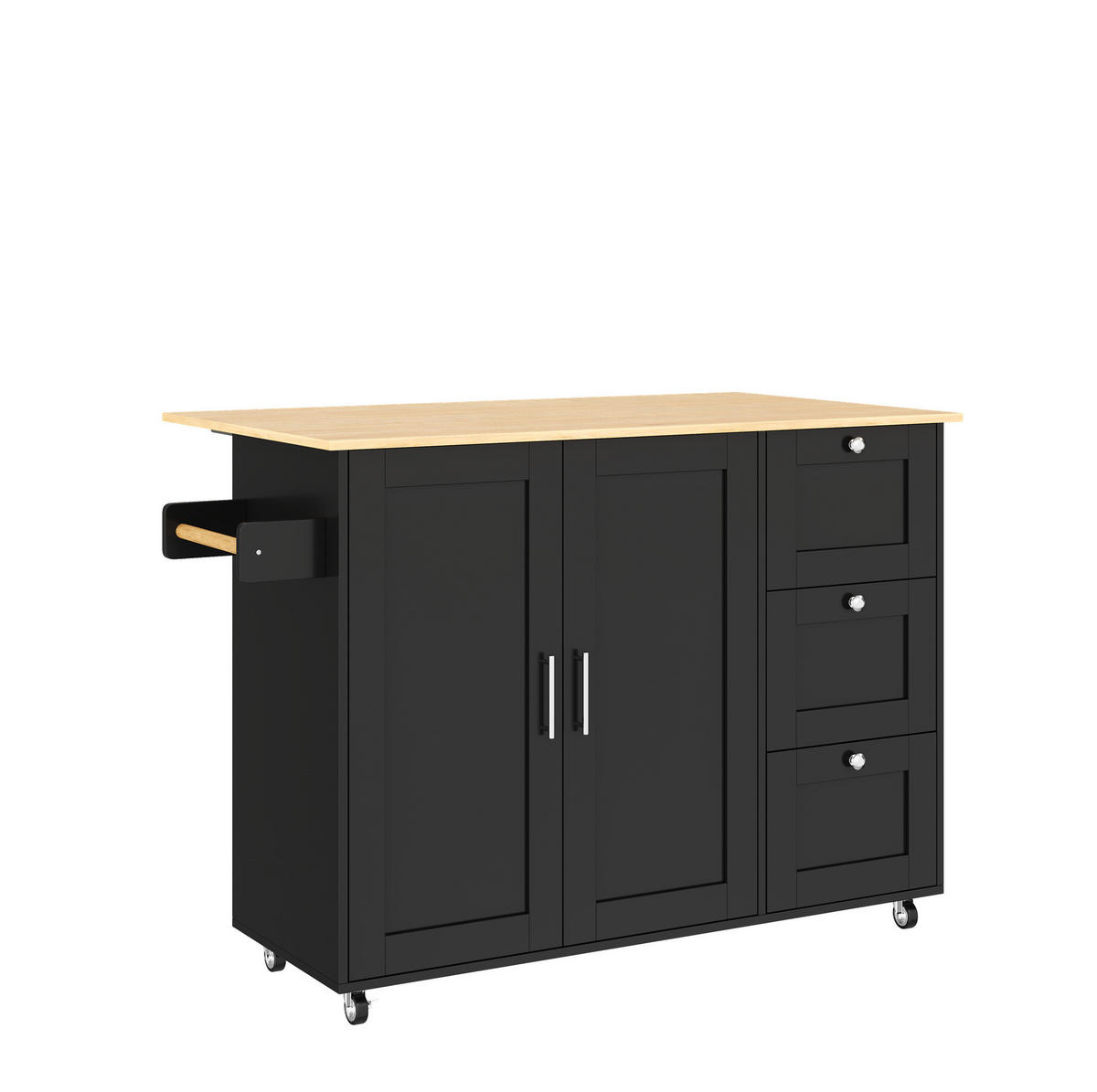 KÜCHENINSEL 135/44-70/90 cm aus MDF mit klappbarer Arbeitsplatte Schwarz/Natur - Schwarz, Holzwerkstoff (135/90/44cm) - Modenvie
