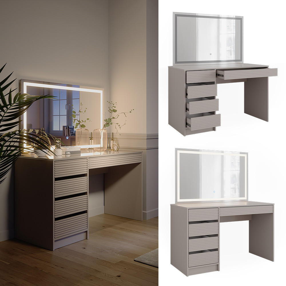 SCHMINKTISCH Sherry Cashmere 120 cm mit LED-Spiegel - Kaschmir, Holzwerkstoff (120/75/55cm) - Vicco