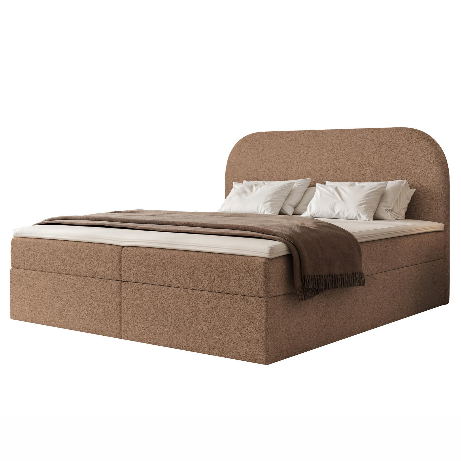 BOXBETT FUZZI 200x200 cm Toffee-Braun (Stoff Monte) - mit 2 Bettkästen, Bonellmatratze und weichem Kopfteil - Braun, Holzwerkstoff/Textil (200/200cm) - Ravio