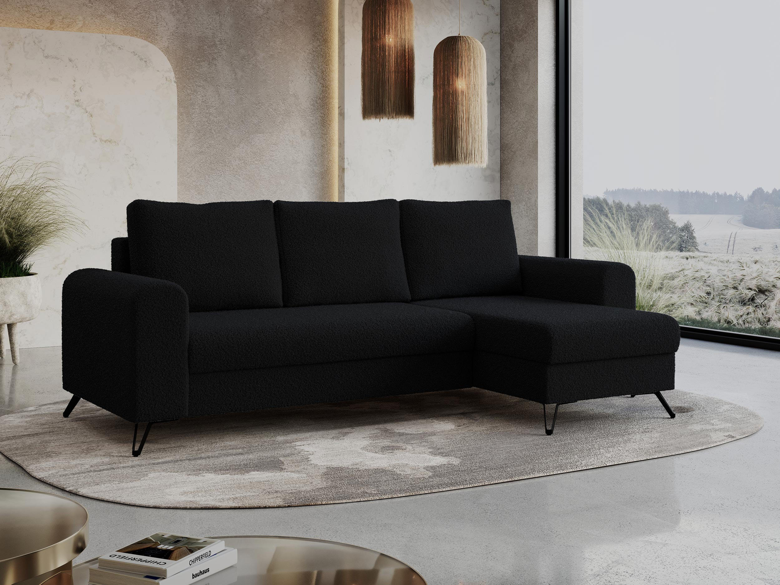 ECKSOFA Hugo Boucle Schwarz - Schwarz, Textil/Metall (242/140cm) - MKS