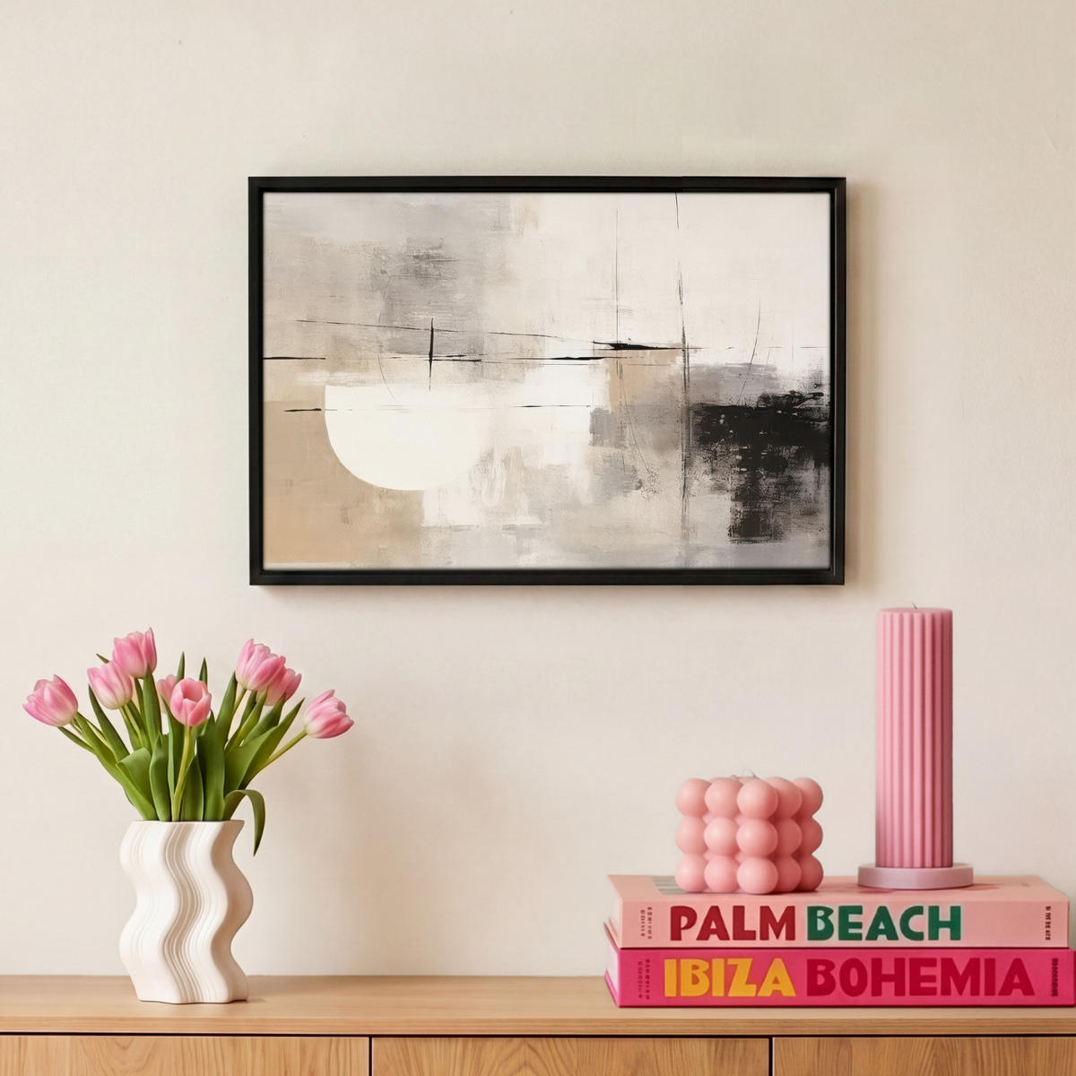 LEINWAND Bilder mit Rahmen - Abstrakt - Kunst - Grau - 30x20 - Hellgrau, Textil (30/20cm) - MuchoWow