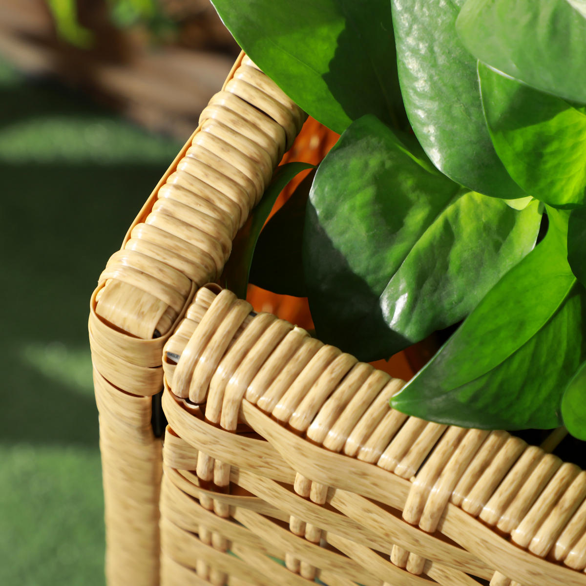 POLY Rattan, Hochbeet, Blumenkasten - Sandfarben, Metall (30/70/70cm) - Outsunny