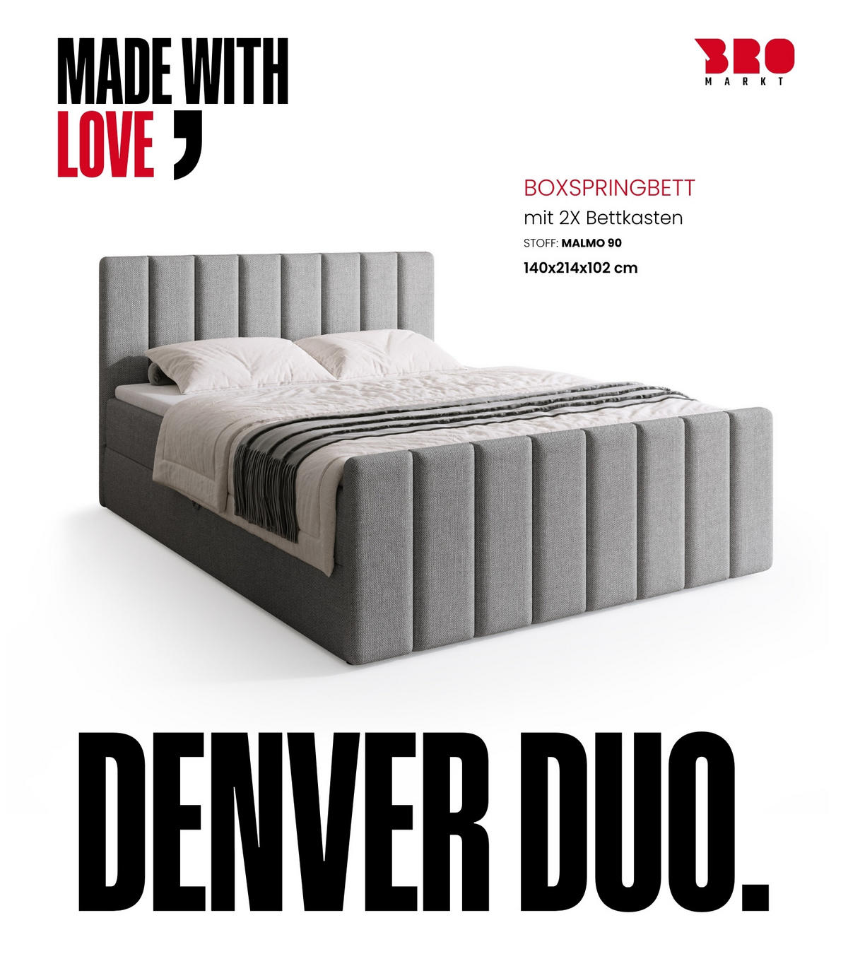 BOXSPRINGBETT Denver DUO mit Topper 140x200 Grau - Hellgrau, Textil (140/200cm) - Bromarkt