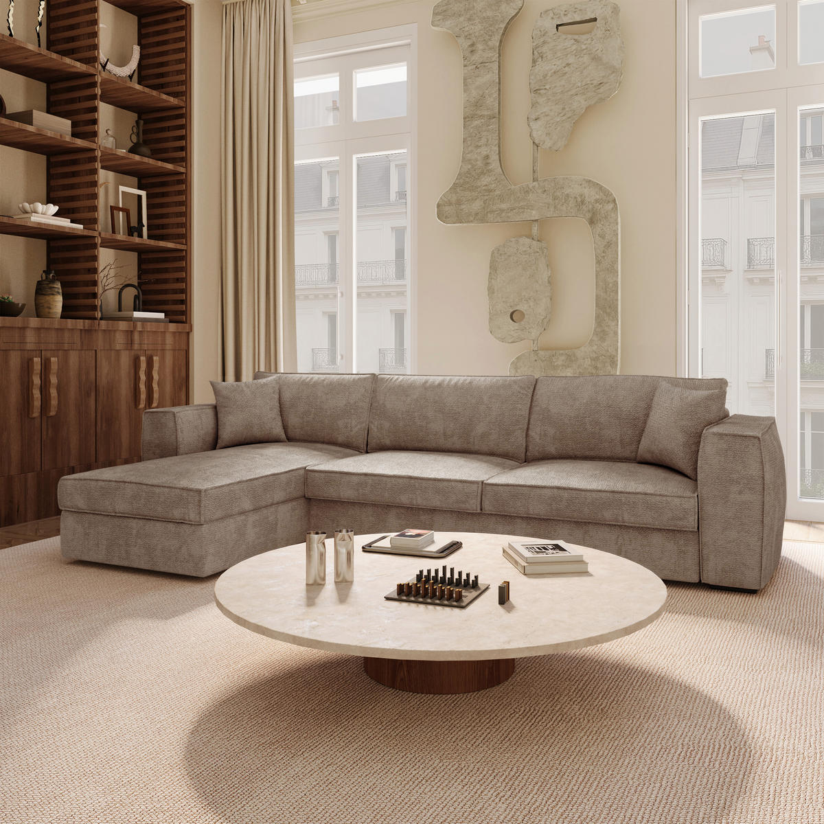 LINKSECK-SCHLAFSOFA MIKA Köpergewebe mit weichem Griff Taupe 292cm - Taupe, Textil (292/100cm) - Premium Interiors