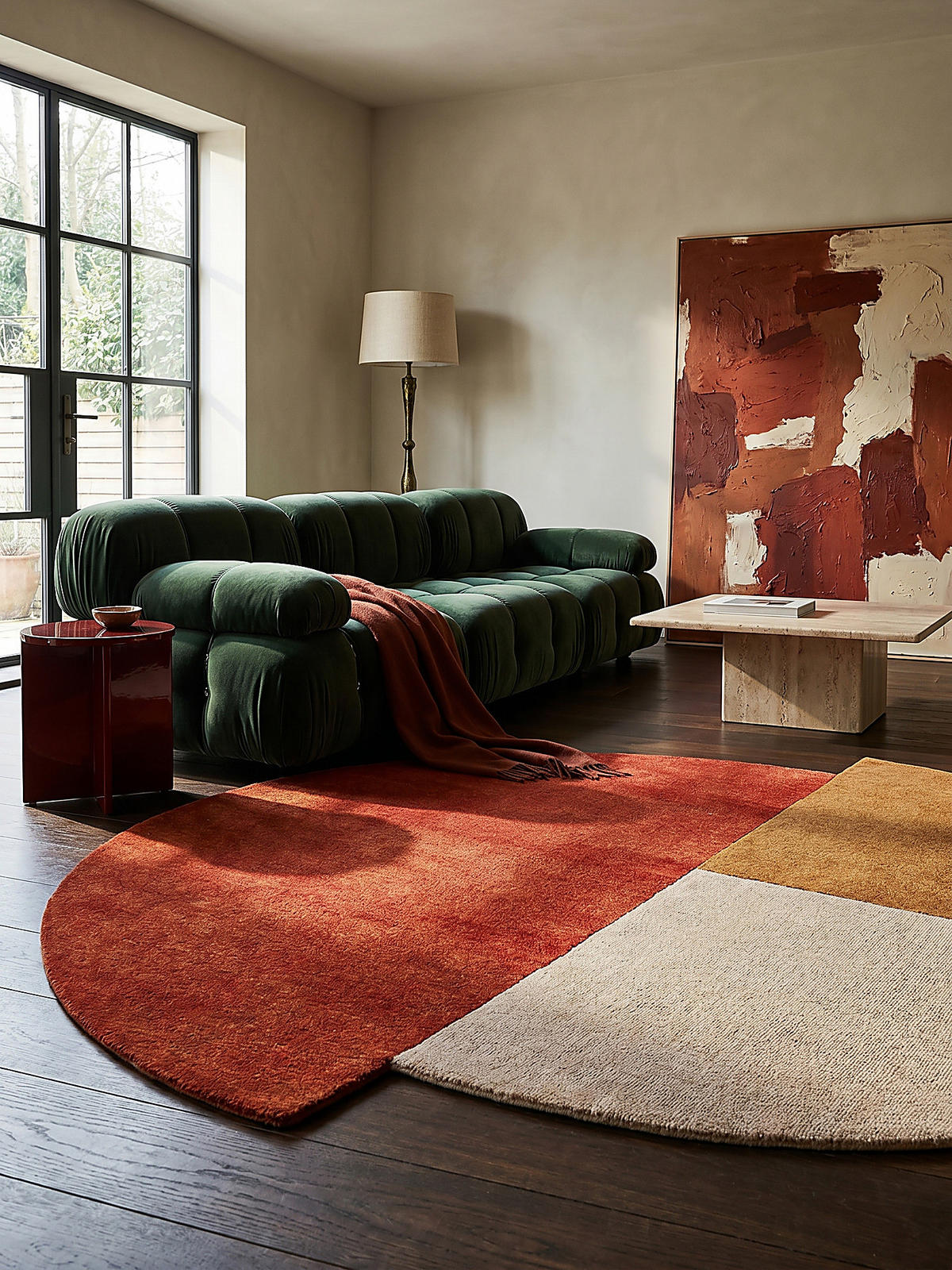 WOLLTEPPICH Segment Muster, Geometrisch, Wohnzimmer Rot-Beige Rund 200x200 - Rot, Textil (200/200cm) - KADIMA DESIGN