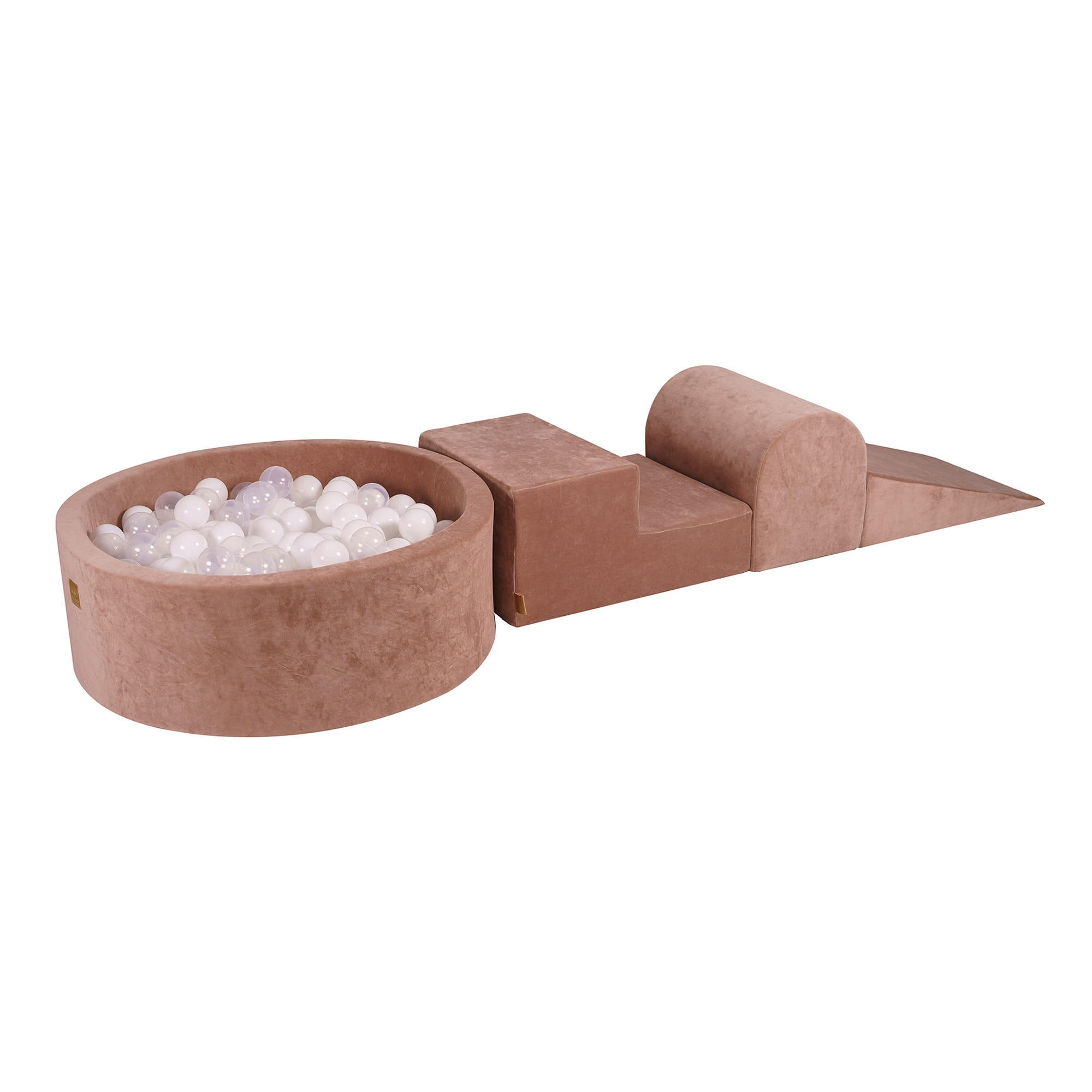 BÄLLEBAD mit Schaumstoff Bausteinen für Kinder, Samt, Beige - Transparent/Beige, Textil (230/45/30cm) - MeowBaby
