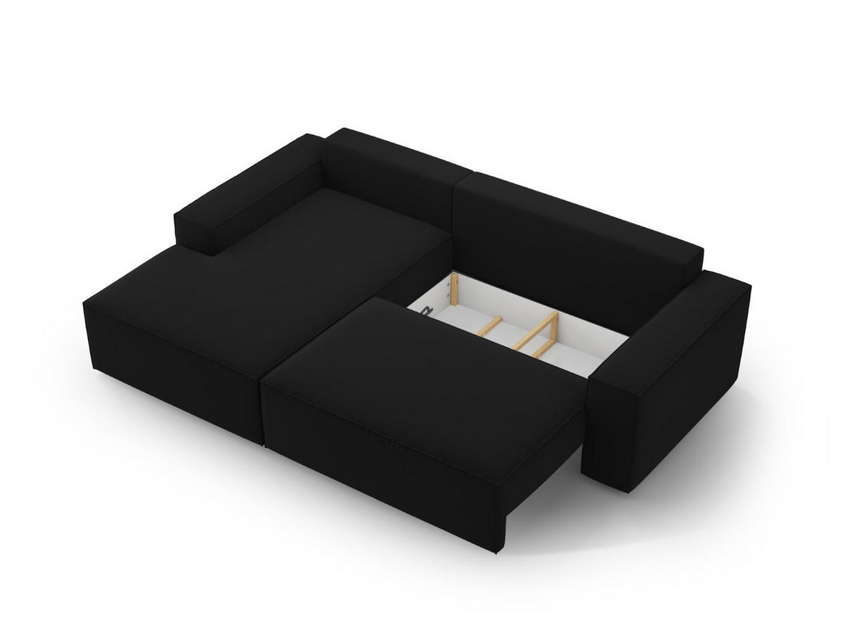 ECKSOFA ausklappbar links mit Container Jodie aus Samt schwarz 3 Sitzplätze - Schwarz, Textil (246/151cm) - Micadoni