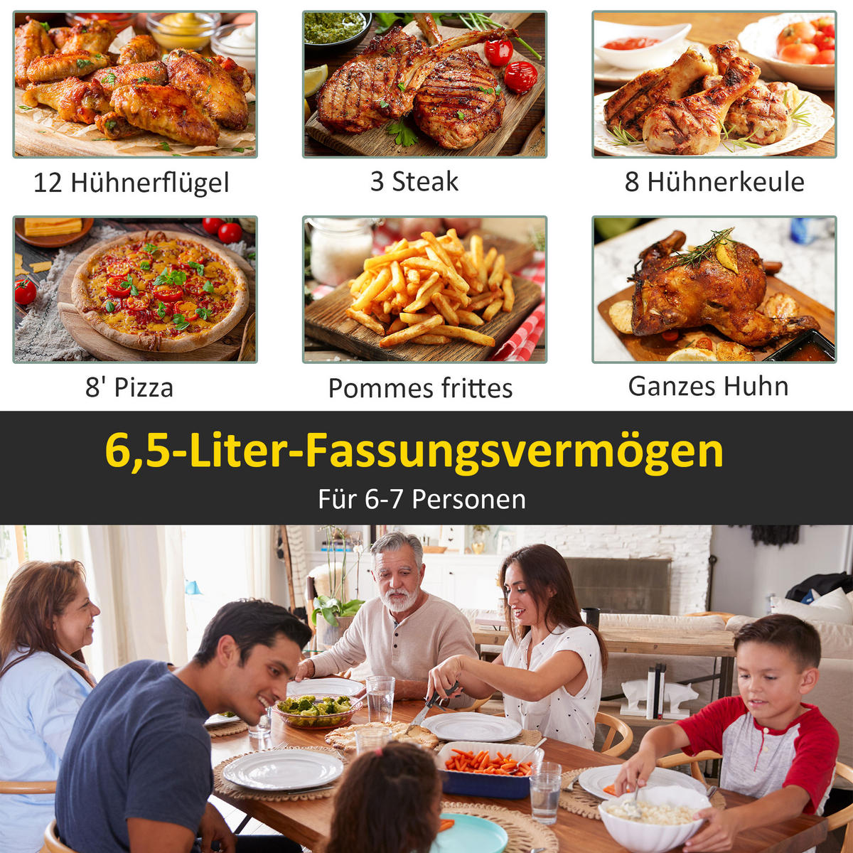 HEISSLUFTFRITTEUSE Stahl Kunststoff Schwarz - Schwarz, Metall (36.5/29/33.8cm) - HOMCOM