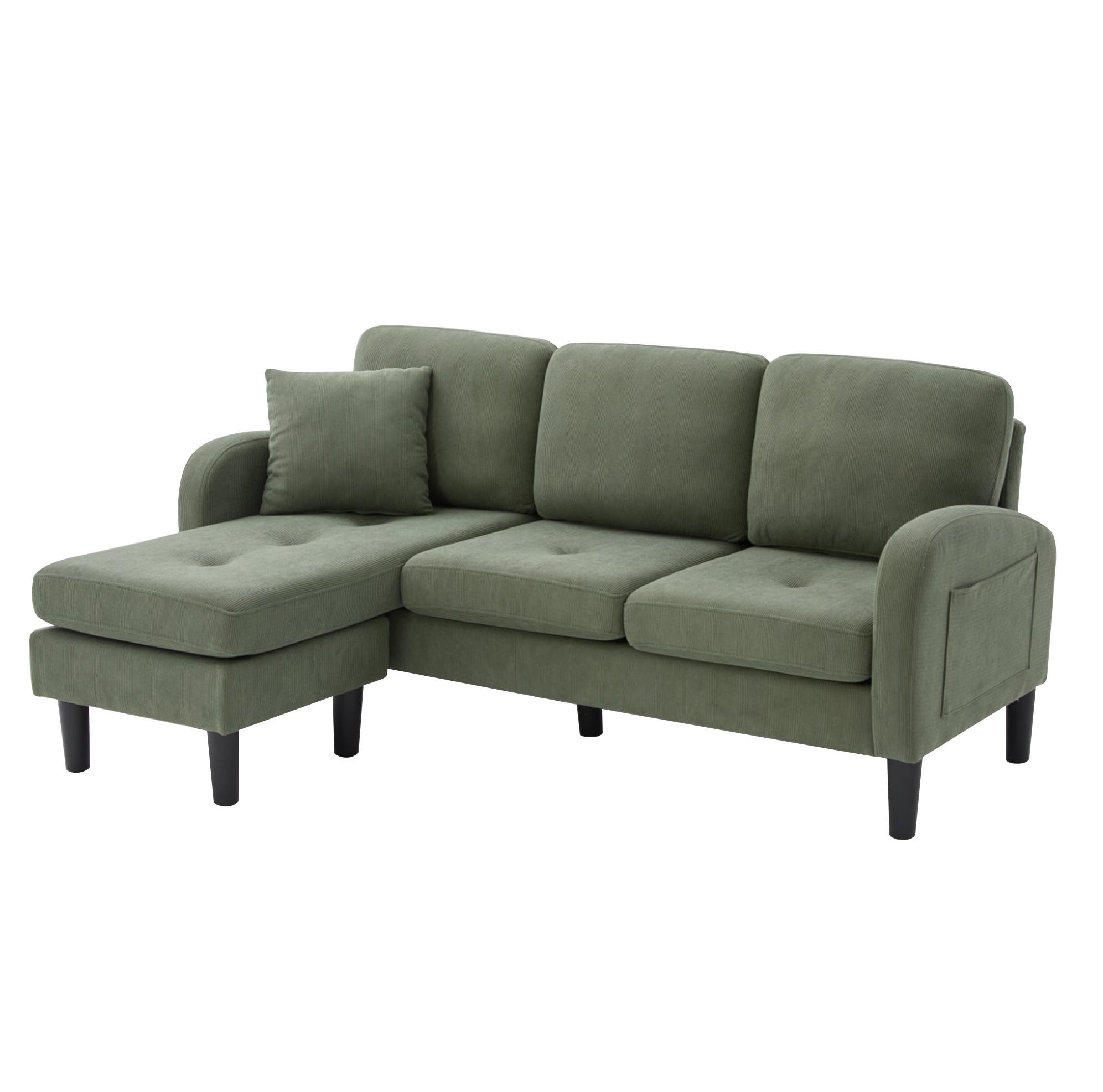 ECKSOFA L-Form Cordbezug mit modularer Chaiselongue Grün 166/118/77 cm - Grün, Textil (166/118cm) - Redom