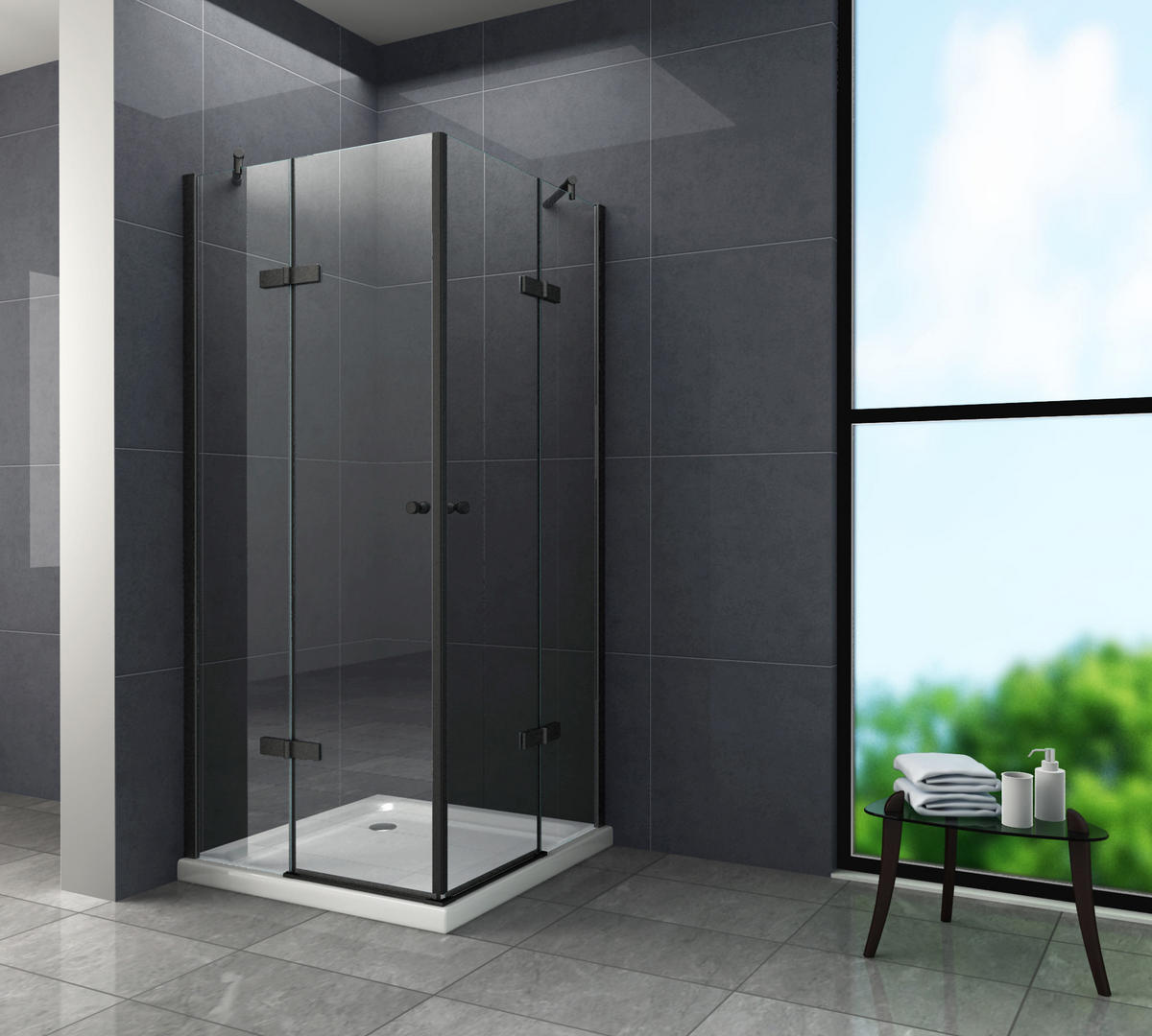 DUSCHKABINE CORNO Schwarz 80 x 80 x 195 cm 8 mm ESG - Schwarz, Glas (80/80/195cm) - Glasdeals