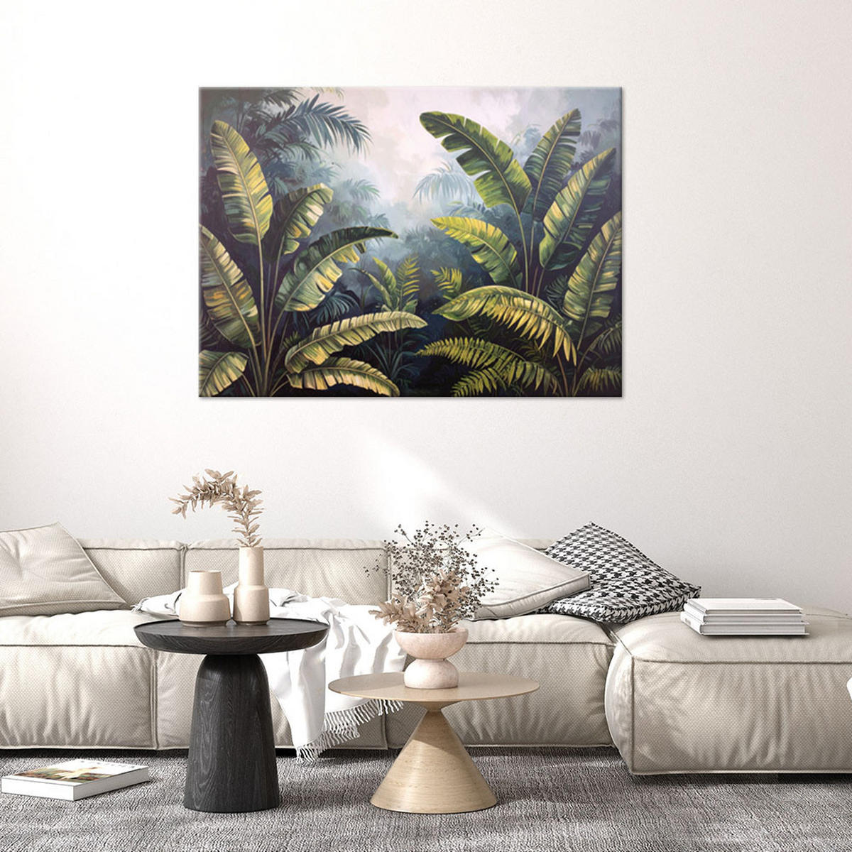 BILDER, Palm- und Bananenblätter Dschungel - Grün, Textil (120/80cm) - Feeby