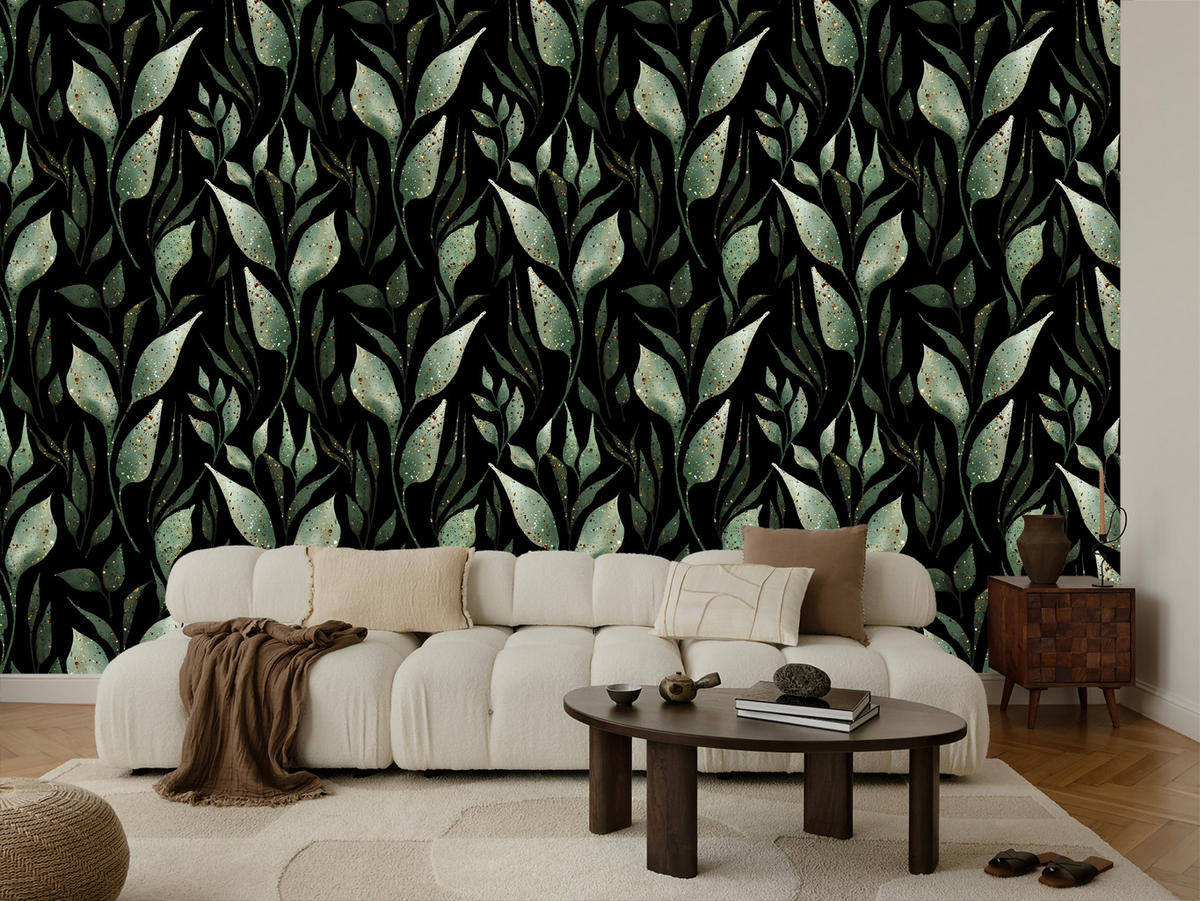 VLIESTAPETE Blätter und Zweige – Grün, Schwarz – 50x1000 cm - Schwarz/Grün, Papier (50/1000cm) - Muralo