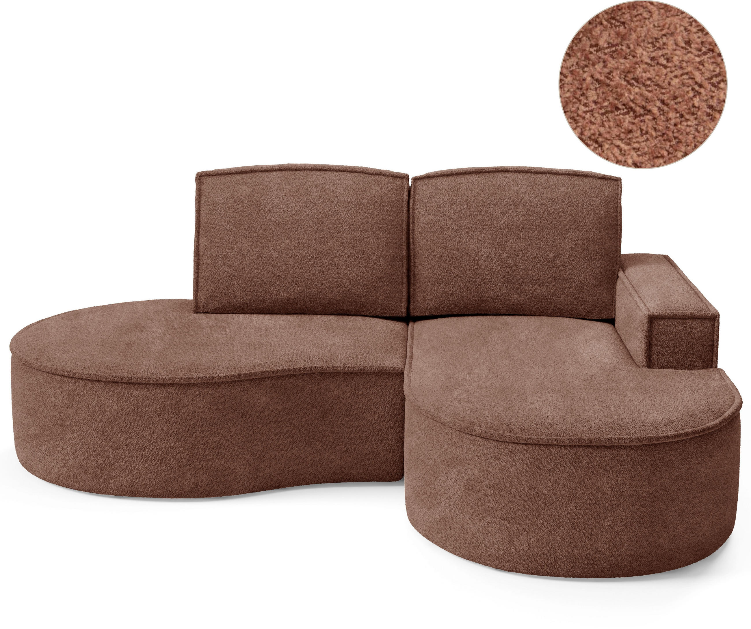 ECKSOFA MOLLY – Halbkreisförmig, Abriamo-Bouclé, Lose Kissen, Bouclé-Bezug, 210x157x88 cm, Rechts, Braun - Mokka, Holz/Textil (210/157cm) - DomoHome