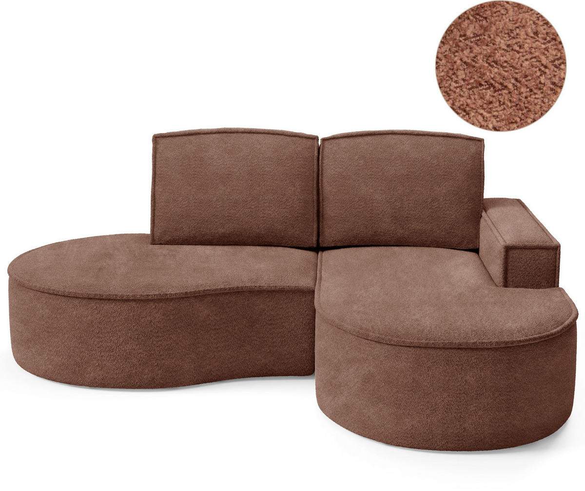 ECKSOFA MOLLY – Halbkreisförmig, Abriamo-Bouclé, Lose Kissen, Bouclé-Bezug, 210x157x88 cm, Rechts, Braun - Mokka, Holz/Textil (210/157cm) - DomoHome