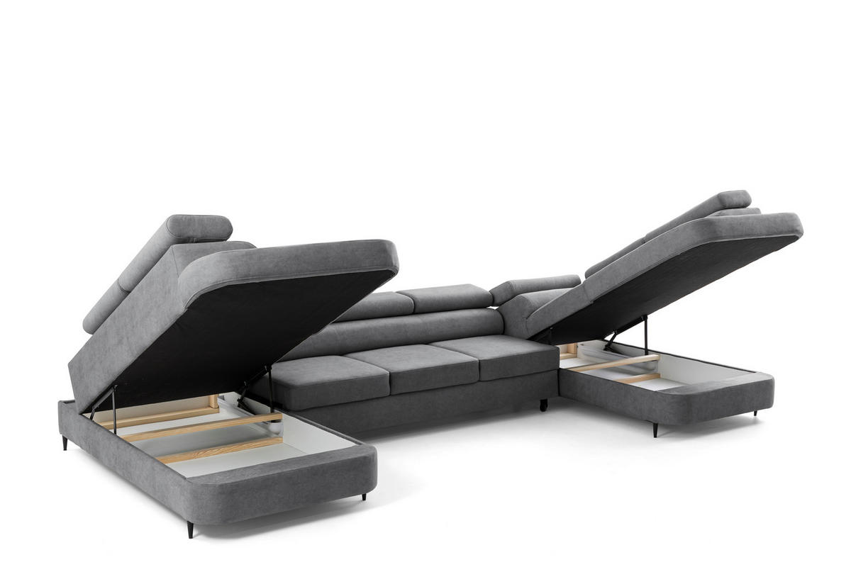 ECKSOFA U-Form PRIAM MAXI U2 XXL Ecksofa U-form 400 cm mit Schlaffunktion, 2 Bettkästen & Kopfteilverstellung Grau - Grau, Holz/Textil (400/91/203cm) - Muffo