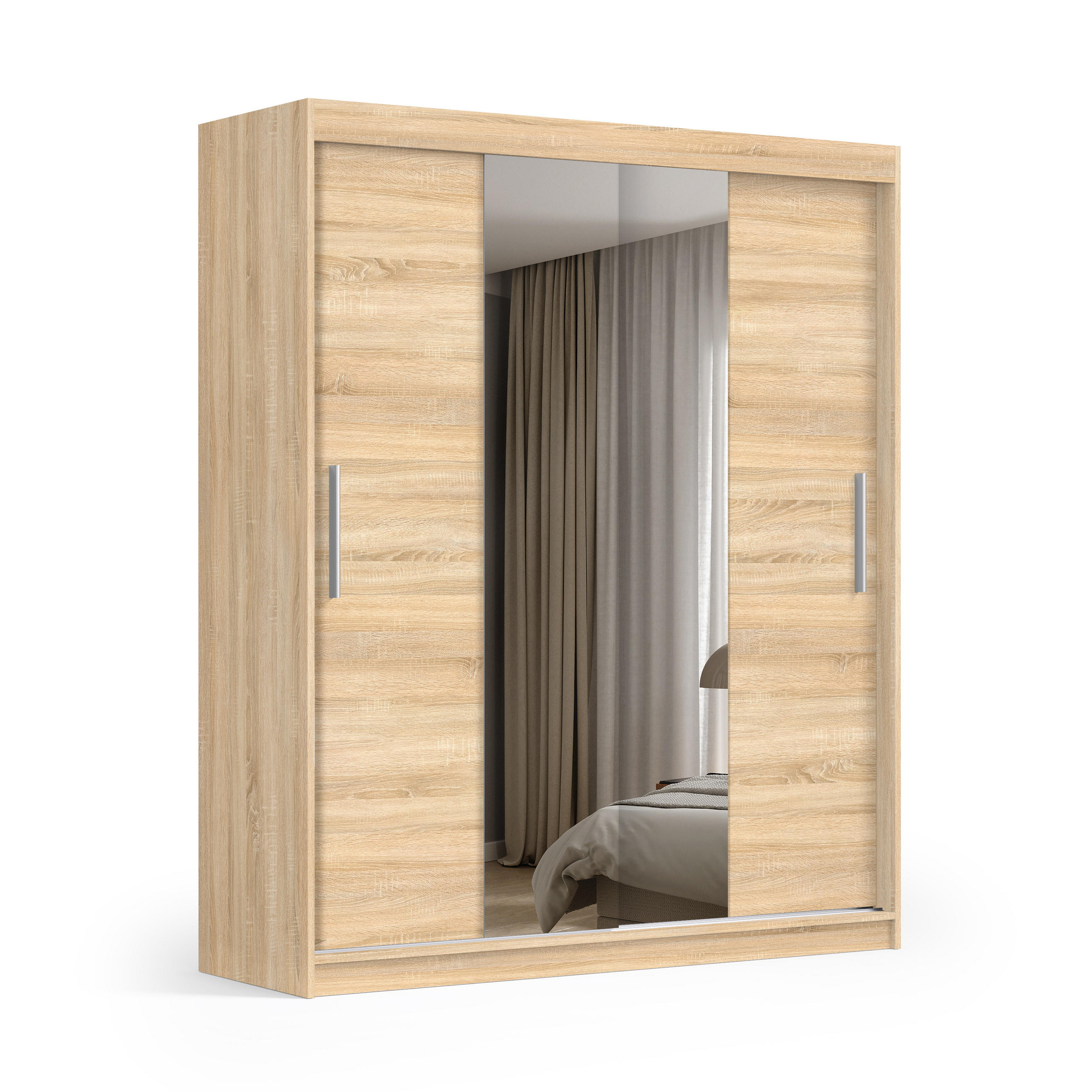 SCHWEBETÜRENSCHRANK VIVA 200/215,5/59cm 2-türig mit Spiegel Sonoma Eiche - Sonoma Eiche, Holzwerkstoff (200/215.5/59cm) - MASSENO