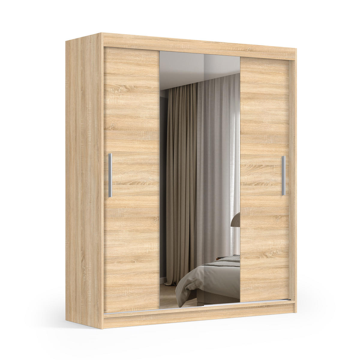 SCHWEBETÜRENSCHRANK VIVA 200/215,5/59cm 2-türig mit Spiegel Sonoma Eiche - Sonoma Eiche, Holzwerkstoff (200/215.5/59cm) - MASSENO