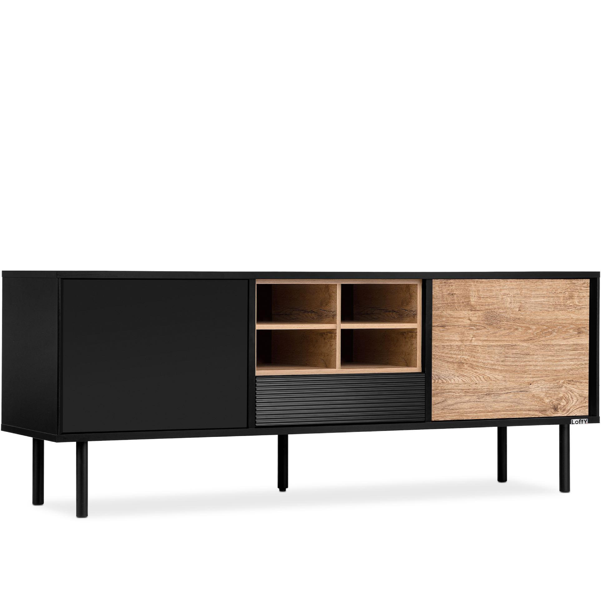 LOWBOARD LOFTY Loft-Stil, schwarz - Eichefarben/Schwarz, Holzwerkstoff (152/59/41cm) - KONSIMO®