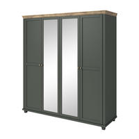 DREHTÜRENSCHRANK EVOLETTA 200/216/62 cm 4-türig mit Spiegel Grün - Grün, Holzwerkstoff (200/216/62cm) - MASSENO